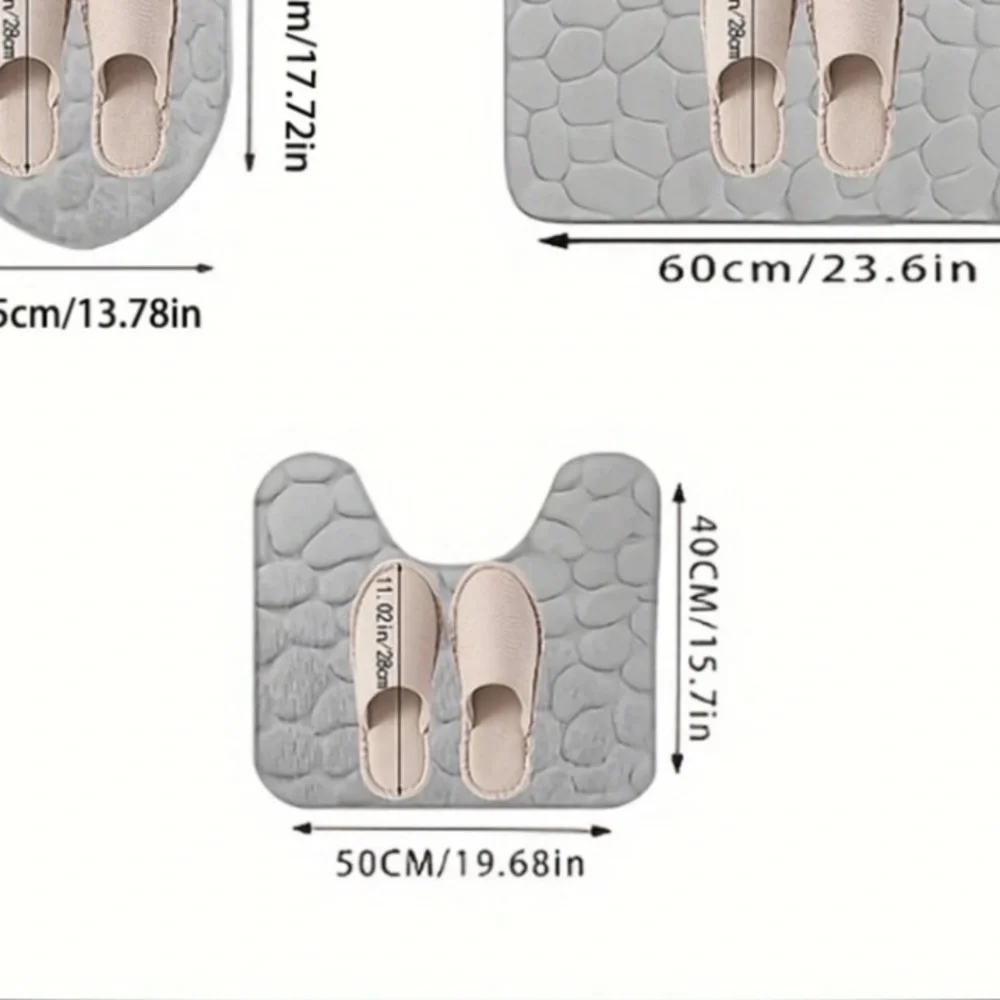 3 piece Bath Black Plain Not Cobblestone THIN Cushioned Bath Mat Set Final Sale